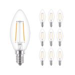 Confezione Multipack 10x Philips Corepro LEDcandle E14 Filamento Chiara 2W 250lm - 827 Bianco Molto Caldo | Sostitutiva 25W