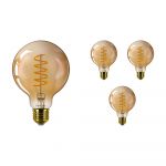 Confezione Multipack 4x Philips Classic LEDglobe E27 Filamento Ambra 95mm 4W 250lm - 820 Bianco Molto Caldo | Dimmerabile - Sostitutiva 25W